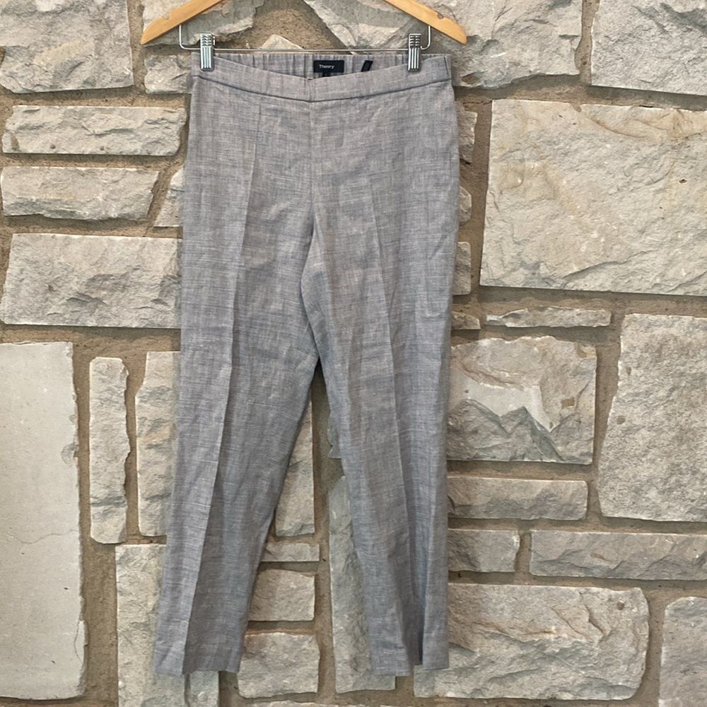 Theory Linen Blend Gray Slim Fit Cropped Capri Trouser Pants 2